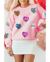 Pink Sequin Romantic Letters Heart Graphic Valentines Sweatshirt - M