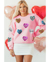 Pink Sequin Romantic Letters Heart Graphic Valentines Sweatshirt - M