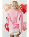 Pink Sequin Romantic Letters Heart Graphic Valentines Sweatshirt - M