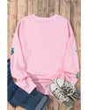 Pink Sequin Romantic Letters Heart Graphic Valentines Sweatshirt - M