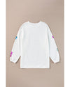 White Valentines Slogan Heart Sequin Corded Baggy Sweatshirt - S
