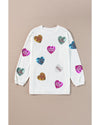 White Valentines Slogan Heart Sequin Corded Baggy Sweatshirt - S
