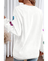 White Valentines Slogan Heart Sequin Corded Baggy Sweatshirt - S