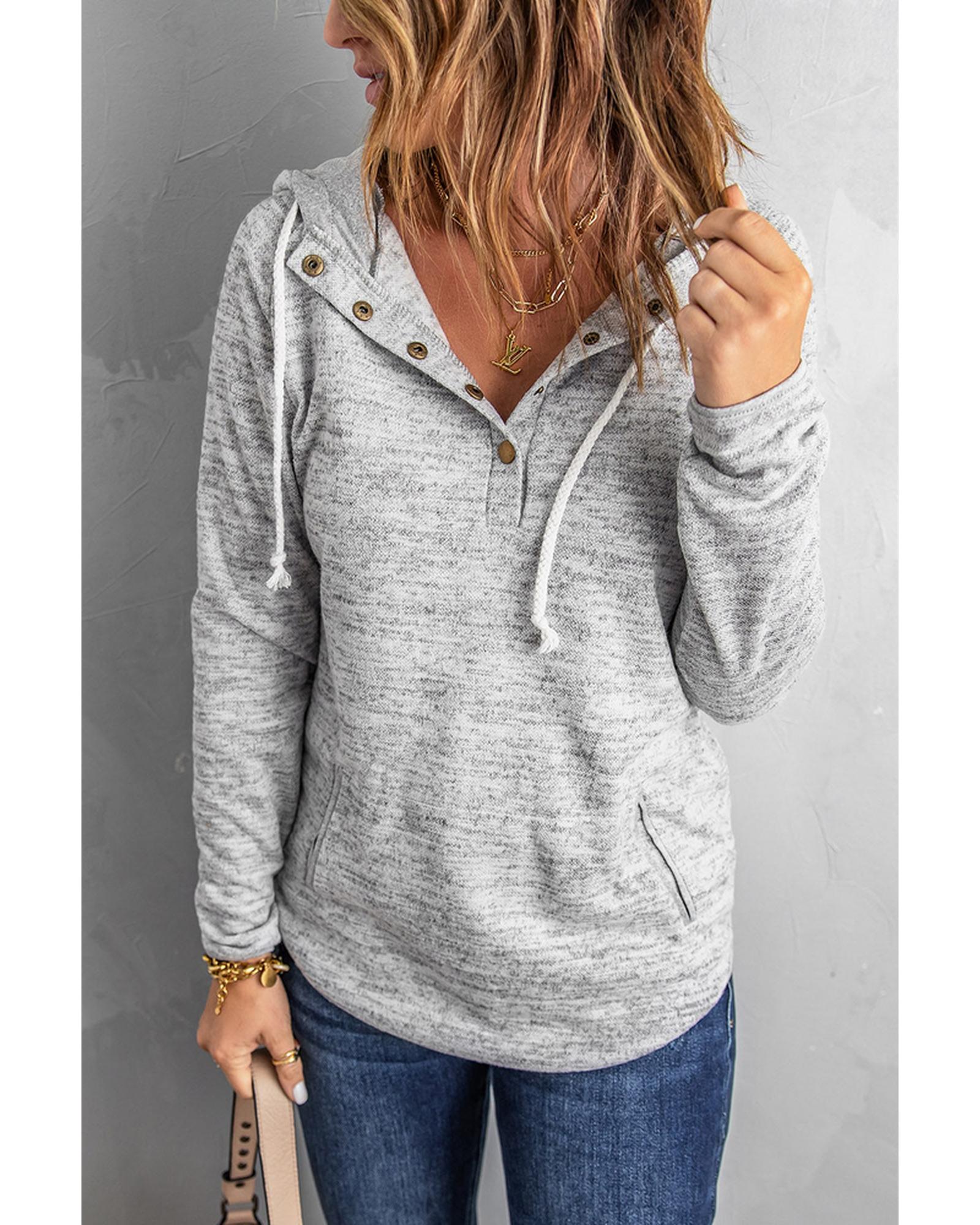 Azura Exchange Buttoned Casual Hoodie with Pocket Design - S