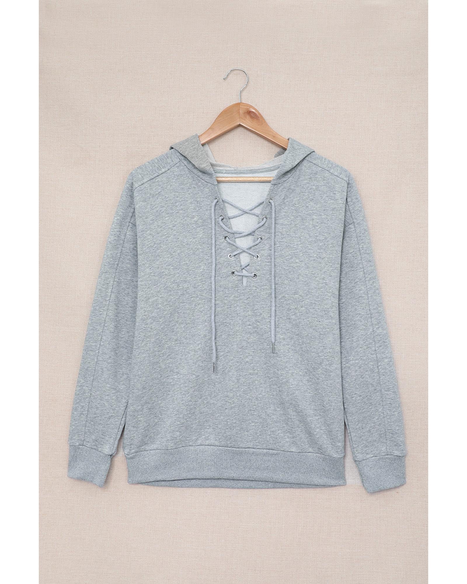 Azura Exchange Lace-up Grey Casual Hoodie - XL