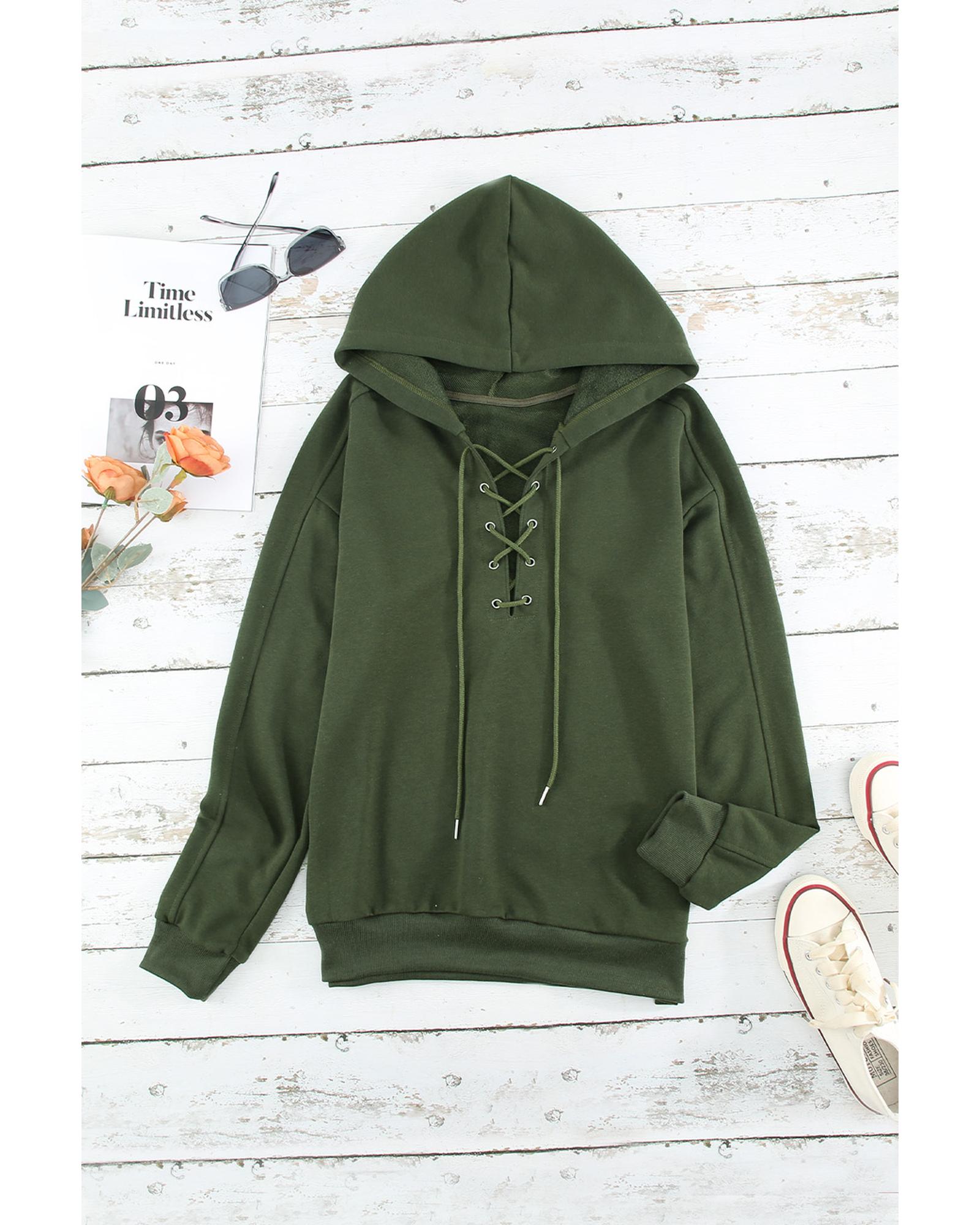 Azura Exchange Solid Color Lace-up Hoodie - L