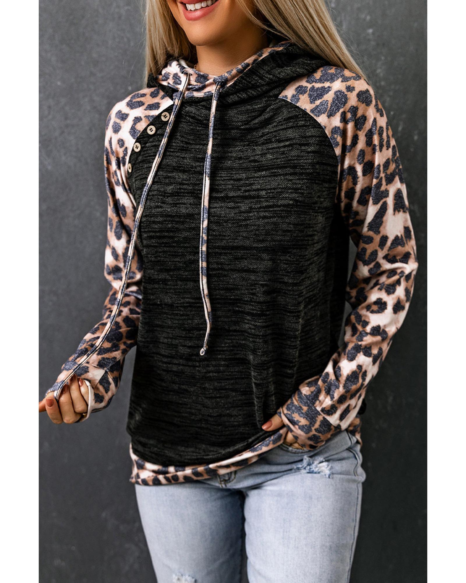 Azura Exchange Leopard Contrast Hoodie - L