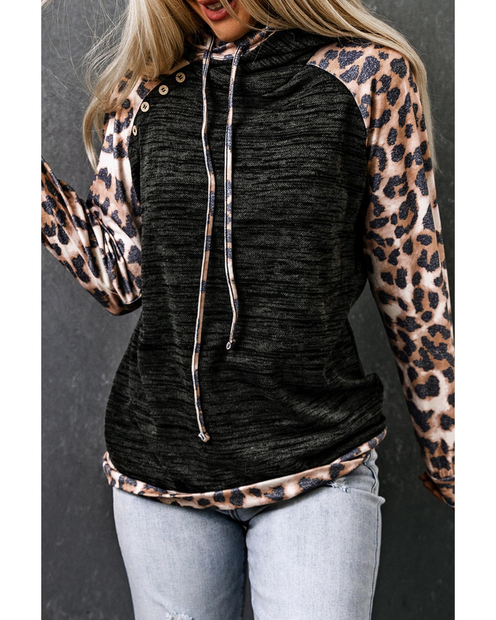 Azura Exchange Leopard Contrast Hoodie - L