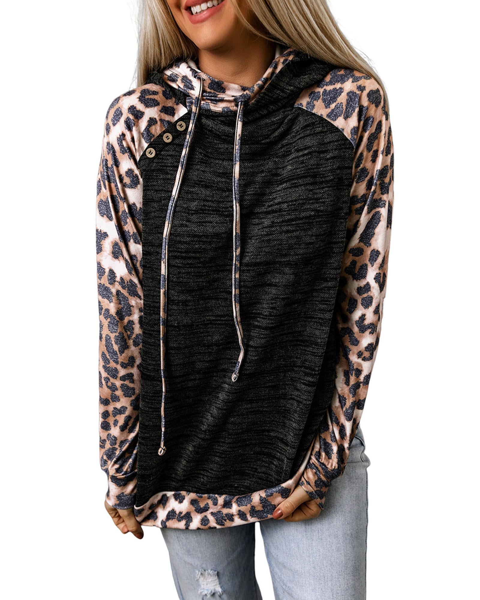 Azura Exchange Leopard Contrast Hoodie - L