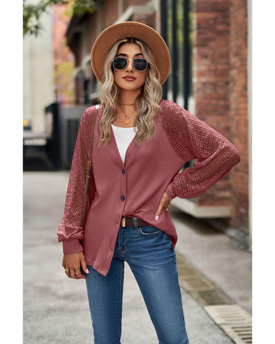 Azura Exchange Waffled Knit Lace Long Sleeve Buttoned Cardigan - XL