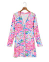 Pink Flower Print Long Sleeve Button Up Cardigan - M