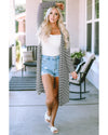 Stripe Open Front Long Cardigan - L