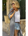 Stripe Open Front Long Cardigan - L