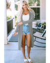Stripe Open Front Long Cardigan - L