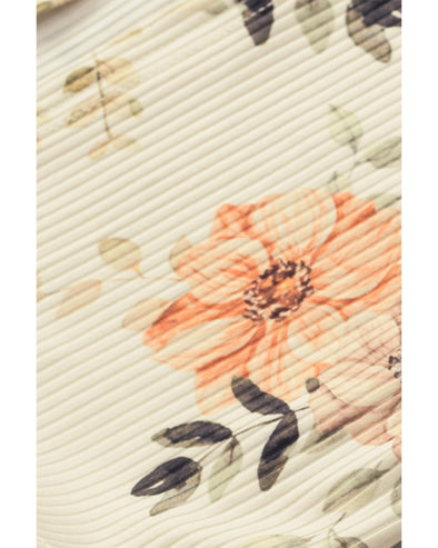 Apricot Floral Print Ribbed Knit Slim Fit Cardigan - L