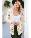 Apricot Floral Print Ribbed Knit Slim Fit Cardigan - L