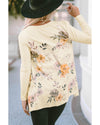 Apricot Floral Print Ribbed Knit Slim Fit Cardigan - L