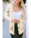Apricot Floral Print Ribbed Knit Slim Fit Cardigan - L