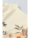 Apricot Floral Print Ribbed Knit Slim Fit Cardigan - L