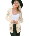 Apricot Floral Print Ribbed Knit Slim Fit Cardigan - L