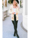 Apricot Floral Print Ribbed Knit Slim Fit Cardigan - L