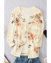 Apricot Floral Print Ribbed Knit Slim Fit Cardigan - L