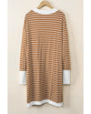 Brown Striped Side Pockets Open Front Cardigan - XL