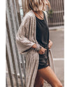 Apricot Sequin 3/4 Sleeve Open Front Duster Kimono - L
