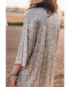 Apricot Sequin 3/4 Sleeve Open Front Duster Kimono - L