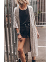 Apricot Sequin 3/4 Sleeve Open Front Duster Kimono - L