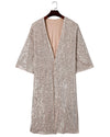 Apricot Sequin 3/4 Sleeve Open Front Duster Kimono - L