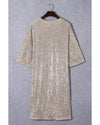 Apricot Sequin 3/4 Sleeve Open Front Duster Kimono - L