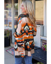 Orange Western Tribal Aztec Print Cardigan - S