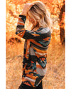 Orange Western Tribal Aztec Print Cardigan - S