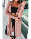 Pink Ribbed Button-Up Split Duster Cardigan - M