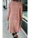 Pink Ribbed Button-Up Split Duster Cardigan - XL