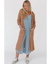 Chestnut Long Waffle Knit Cardigan with Pockets - L