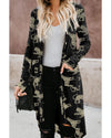 Black Printed Animal Print Ribbed Knit Cardigan - M