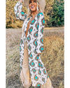White Western Aztec Print Duster Open Front Top - M