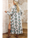 White Western Aztec Print Duster Open Front Top - M
