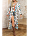 White Western Aztec Print Duster Open Front Top - M