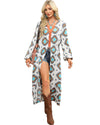 White Western Aztec Print Duster Open Front Top - M