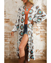 White Western Aztec Print Duster Open Front Top - M