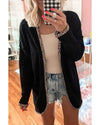 Black Leopard Contrast Waffle Knit Open Front Cardigan - M