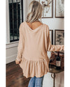 Jet Stream Ruffled V Neck Buttoned V Neck Shirt - M