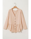 Jet Stream Ruffled V Neck Buttoned V Neck Shirt - M