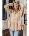 Jet Stream Ruffled V Neck Buttoned V Neck Shirt - XL