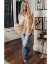 Jet Stream Ruffled V Neck Buttoned V Neck Shirt - XL