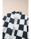 Black Checkered Waffle Knit Thumbhole Open Front Cardigan - S