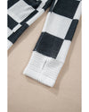 Black Checkered Waffle Knit Thumbhole Open Front Cardigan - S